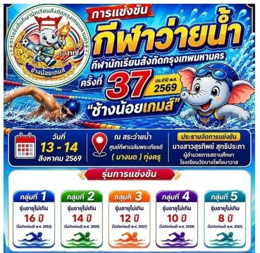 การแข่งขันกีฬาว่ายน้ำกีฬานักเรียนสังกัดกรุงเทพมหานคร ครั้งที่ ๓๗  พ.ศ. ๒๕๖๙ (ช้างน้อยเกมส์) 